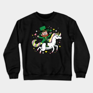 Leprechaun Riding a Unicorn T-Shirt Funny St Patrick's Day Crewneck Sweatshirt